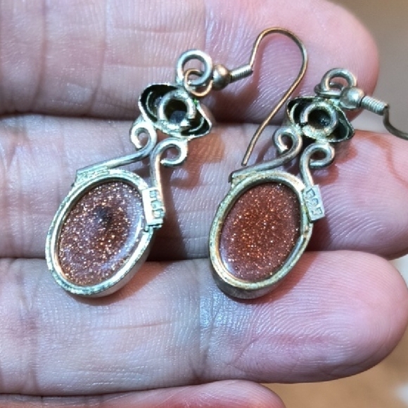 Brown and Green Teardrop Dangle Earrings - Picture 3 of 3